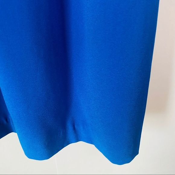 NWT HALSTON Royal Blue Beaded Collared Cold Shoulder Sleeve Draped Mini Dress - Picture 11 of 13